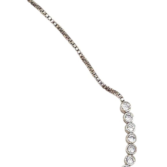 Adjustable Silver-Tone Bracelet With Clear Rhinestones & Box Chain Design - Picture 6 of 8